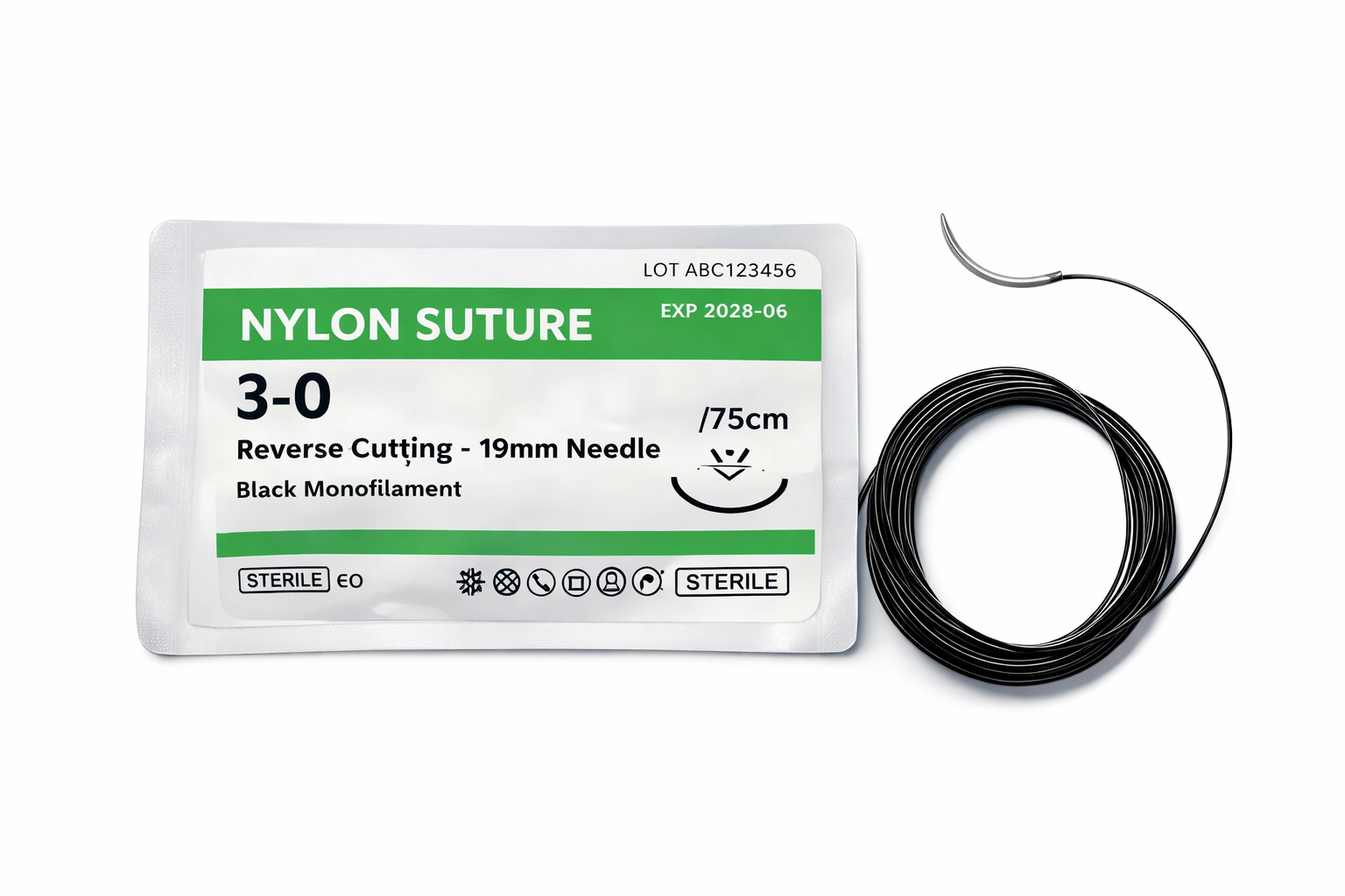 Nylon Veterinary Suture 3-0 Reverse Cutting 19mm – 75cm