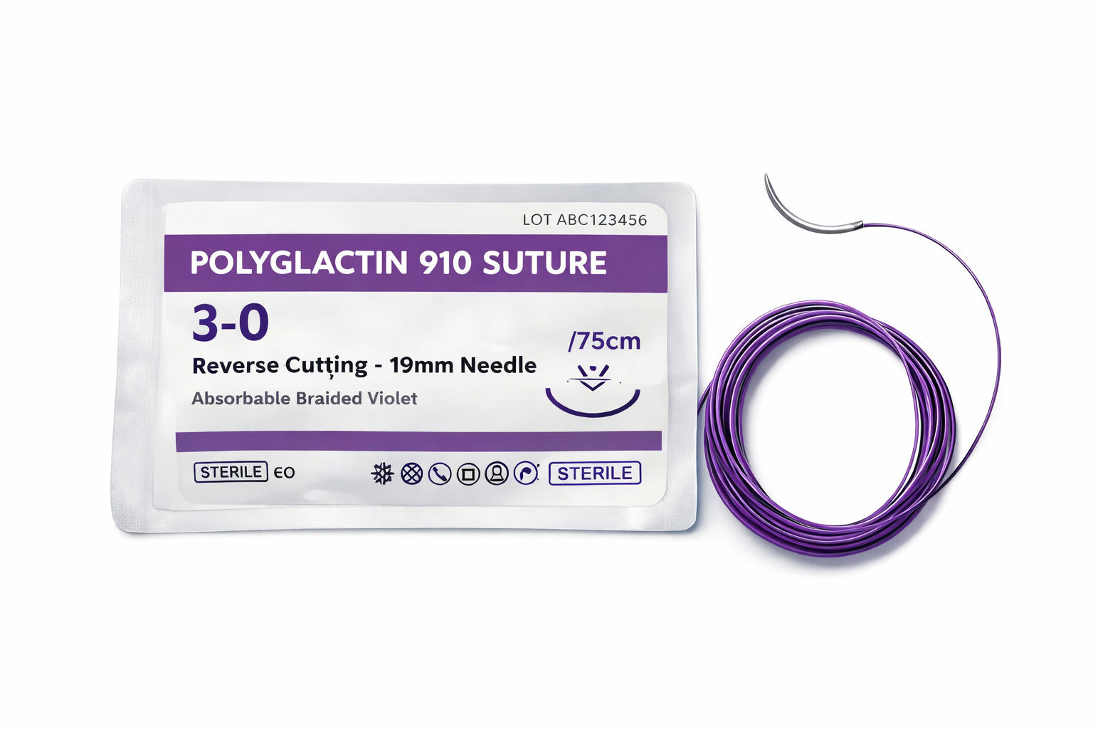 Polyglactin 910 Veterinary Suture 3-0 Reverse Cutting 19mm – 75cm